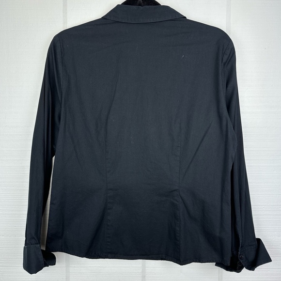 Anne Klein Black Cotton Long Sleeve Button Up V-neck Top Blouse 10 - Picture 5 of 7